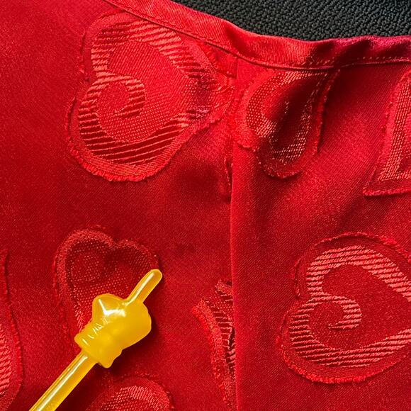 Y2K Babydoll Camisole Tank Top Medium Red Textured Hearts Mesh Overlay Satin Vtg - Picture 8 of 15